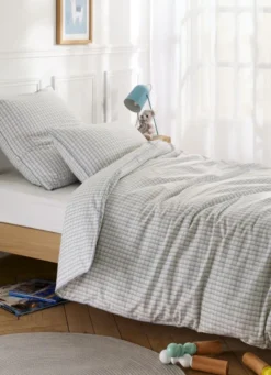 TAIE D'OREILLER ENFANT À CARREAUX TARTAN BLEU