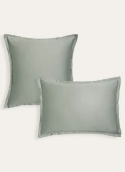 TAIE D'OREILLER EN SATIN DE COTON UNI VERT DE GRIS
