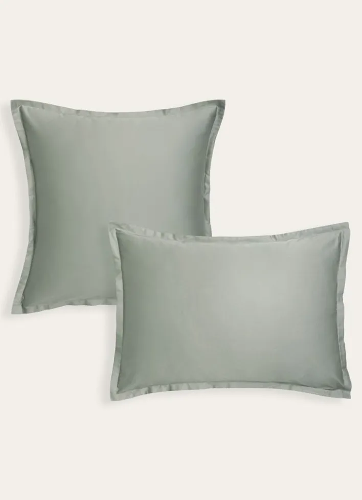 TAIE D'OREILLER EN SATIN DE COTON UNI VERT DE GRIS