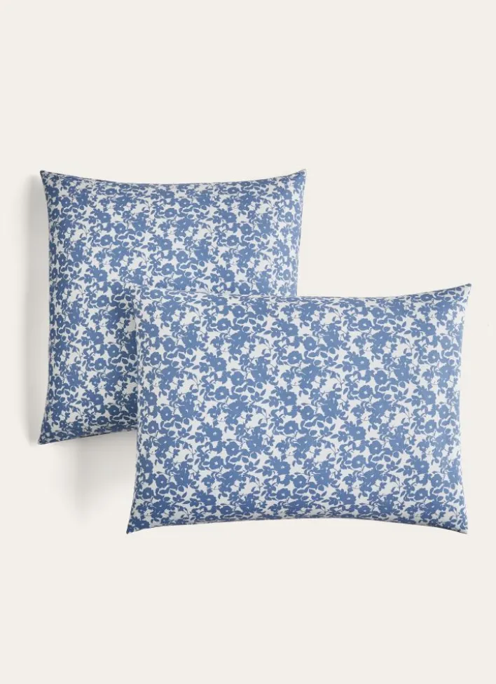 TAIE D'OREILLER FLEURIE EN COTON BCIBLEU