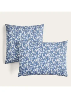 TAIE D'OREILLER FLEURIE EN COTON BCIBLEU