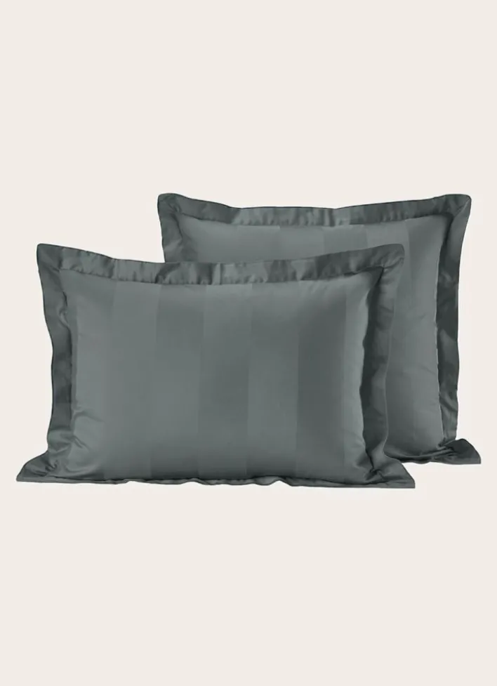 TAIE D'OREILLER RAYÉE EN SATIN DE COTON GRIS