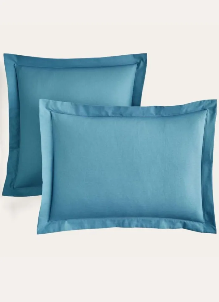 TAIE D'OREILLER UNIE EN COTON BLEU PAON