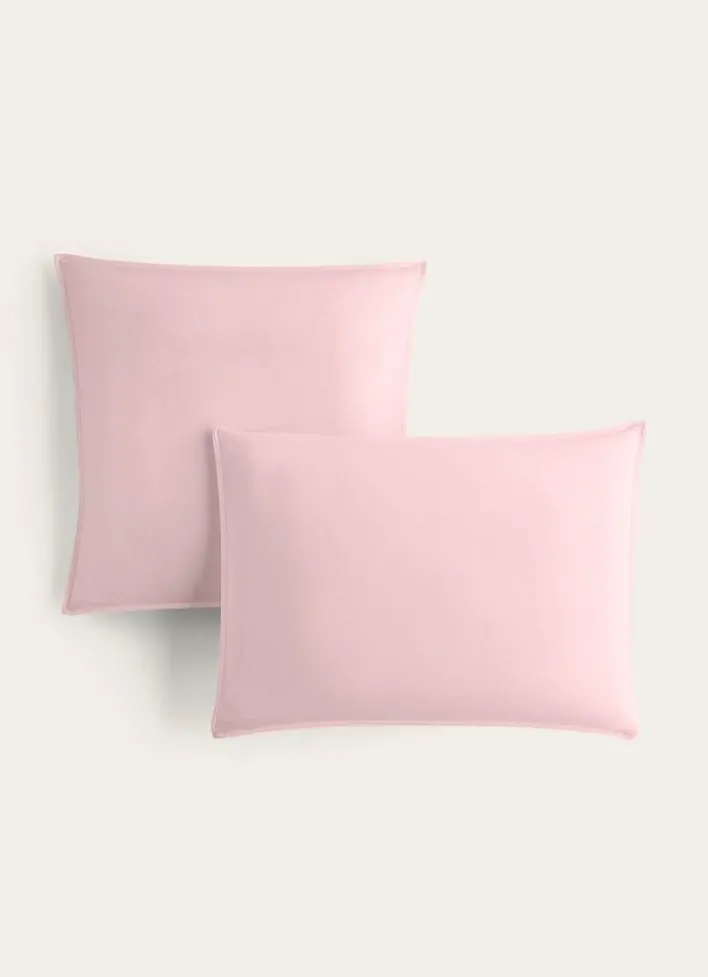 TAIE D'OREILLER UNIE EN COTON LAVÉ BIO ROSE PÂLE