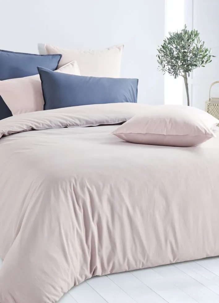 TAIE D'OREILLER UNIE EN COTON LAVÉ BIO ROSE PÂLE