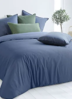 TAIE D'OREILLER UNIE EN COTON LAVÉ BIO GRIS BLEU