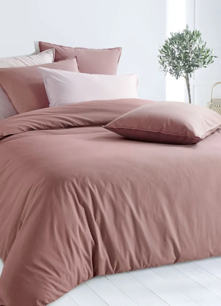 TAIE D'OREILLER UNIE EN COTON LAVÉ BIO ROSE