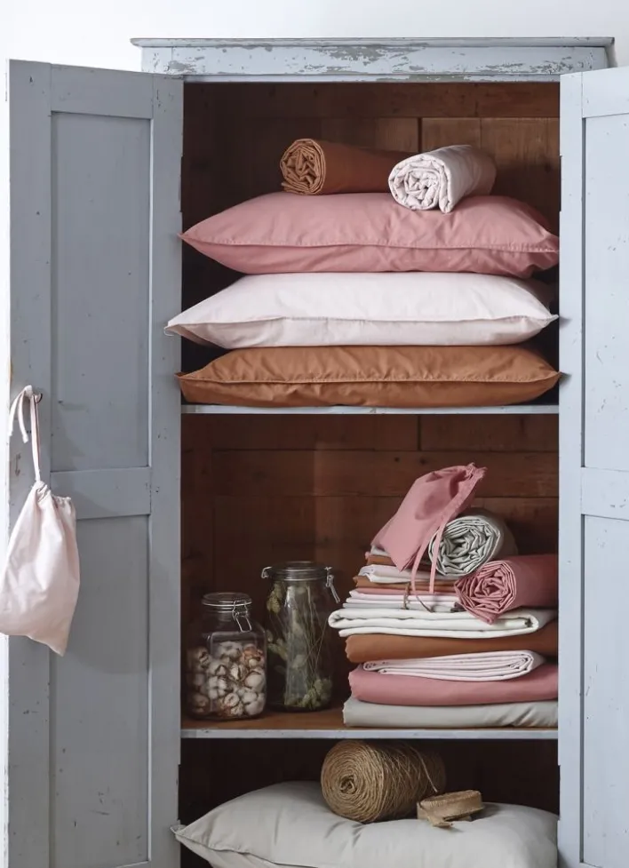 TAIE D'OREILLER UNIE EN COTON LAVÉ BIO ROSE
