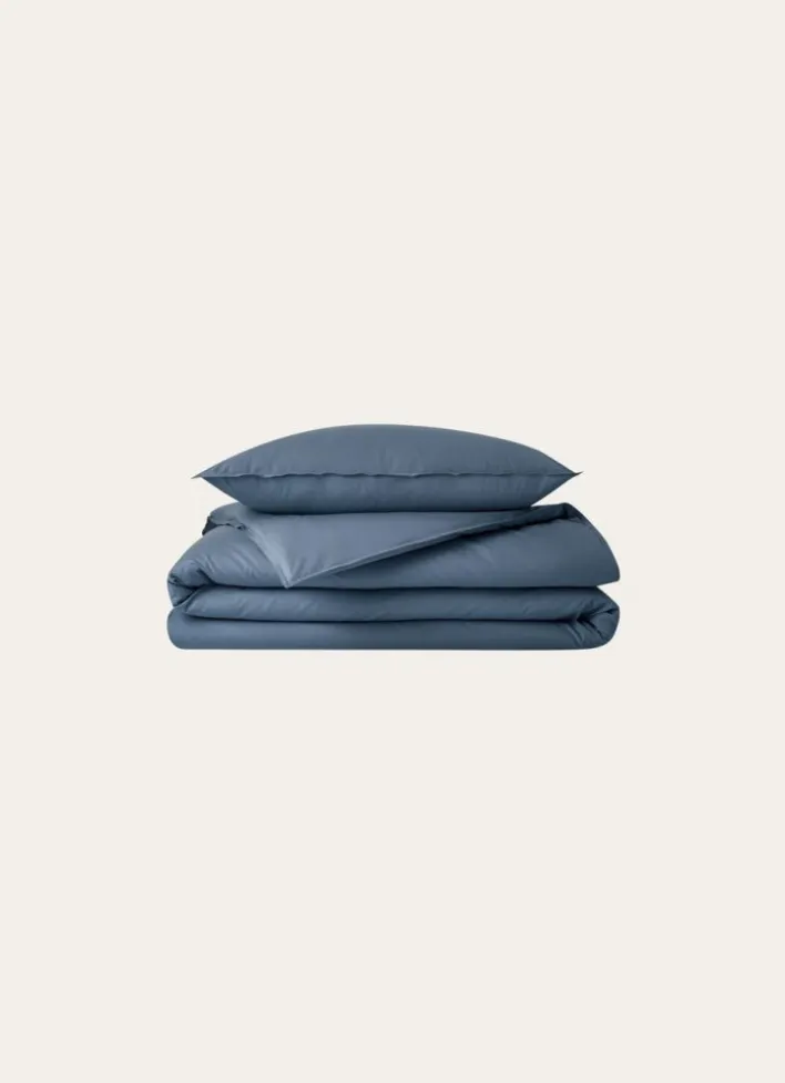 TAIE D'OREILLER UNIE EN COTON LAVÉ BIO GRIS BLEU