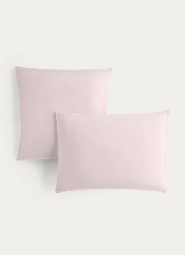 TAIE D'OREILLER UNIE EN COTON LAVÉ BIO ROSE CLAIR
