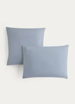 TAIE D'OREILLER UNIE EN COTON LAVÉ BIO BLEU