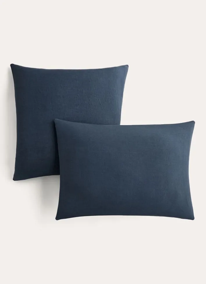 TAIE D'OREILLER UNIE EN LIN LAVÉ 165GR DENIM