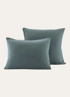 TAIE D'OREILLER UNIE EN LIN LAVÉ 165GR BLEU ZINC