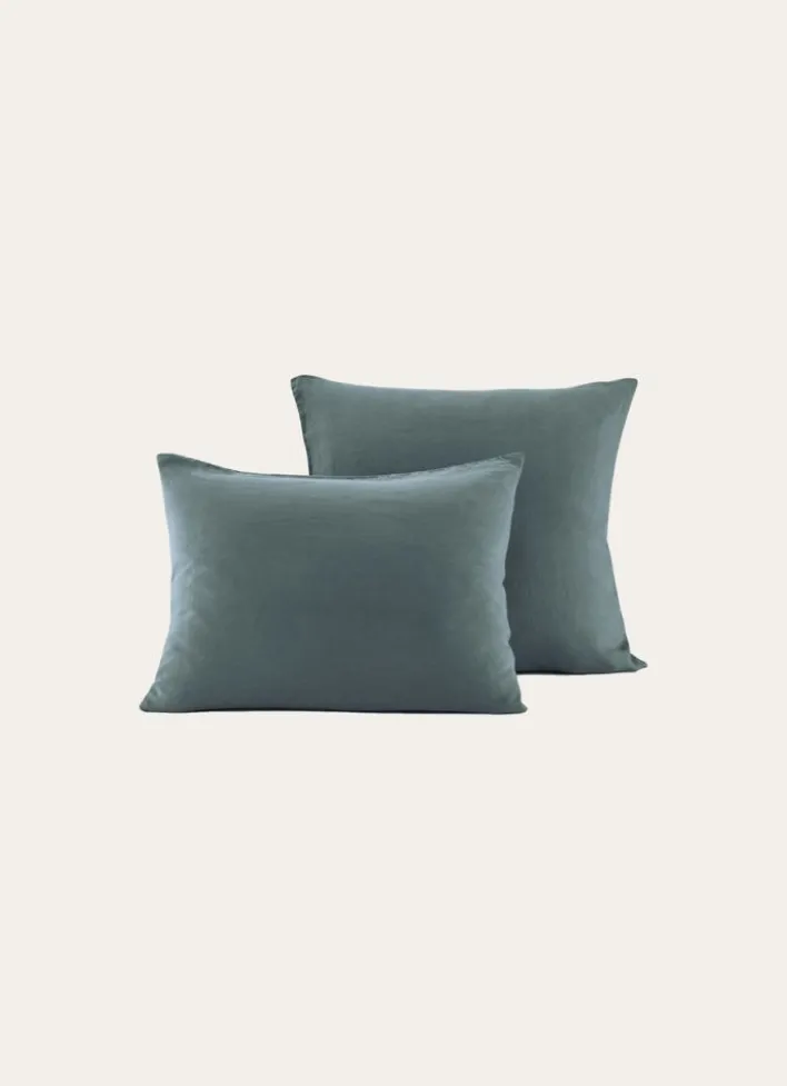 TAIE D'OREILLER UNIE EN LIN LAVÉ 165GR BLEU ZINC