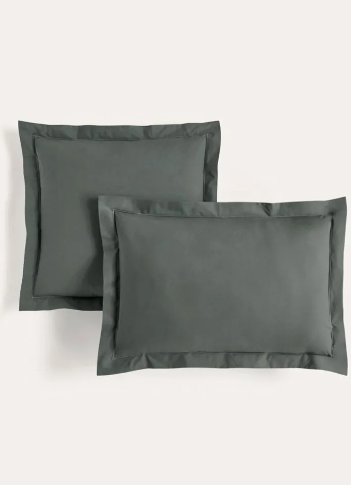 TAIE D'OREILLER UNIE EN PERCALE DE COTON VERT FONCE