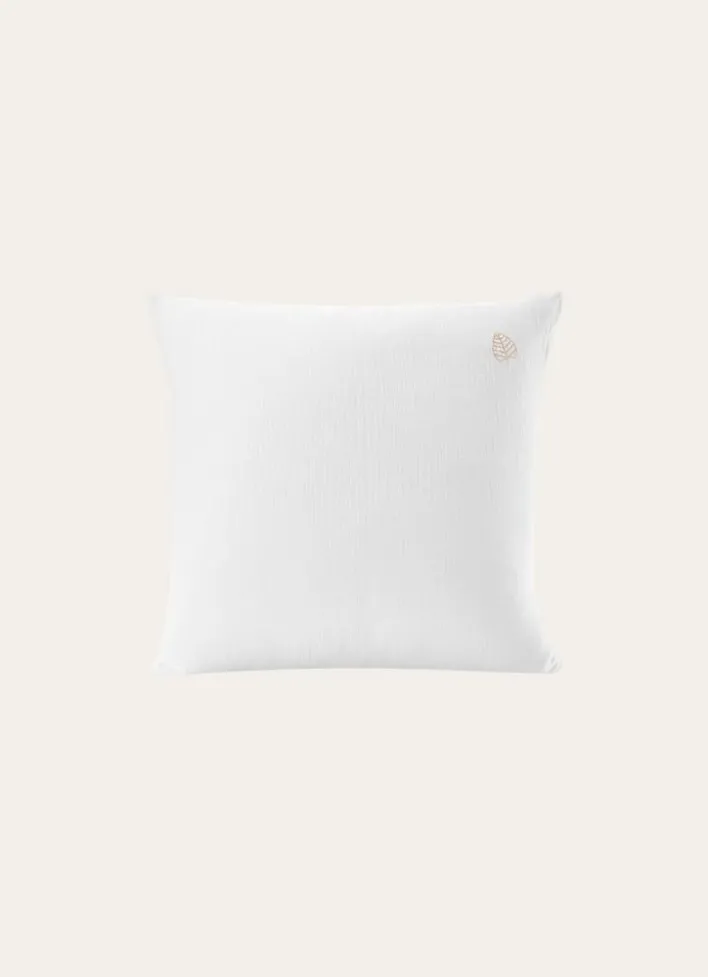 TAIE ENFANT EN GAZE DE COTON BRODERIE FEUILLE LAIT