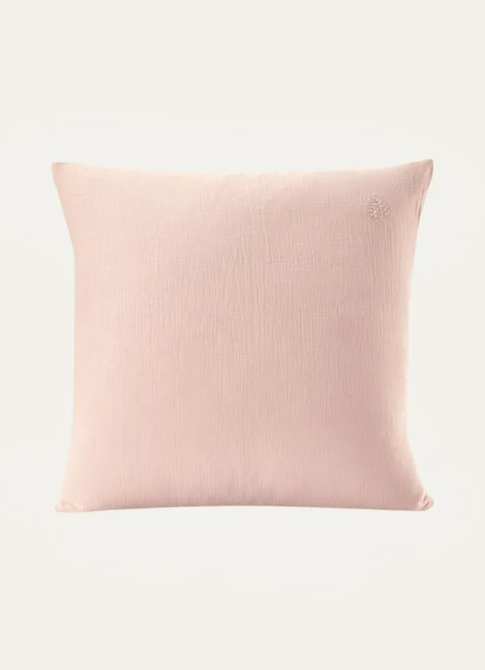 TAIE ENFANT EN GAZE DE COTON BRODERIE FEUILLE ROSE