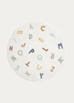 TAPIS ROND EN COTON TUFTÉ LETTRES DE L'ALPHABET MULTICOLORE