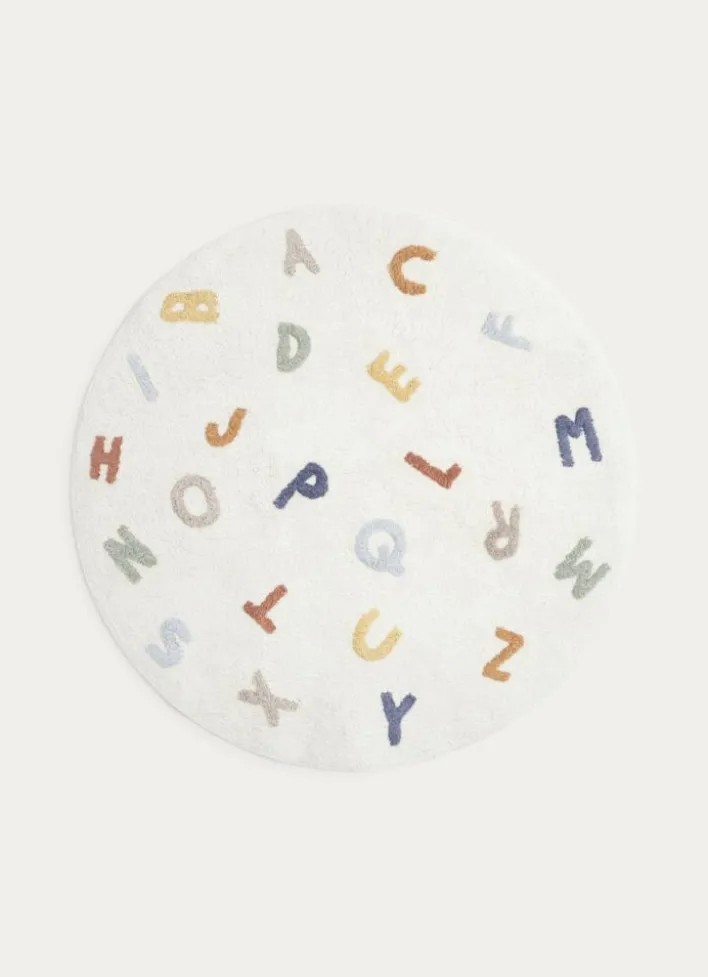 TAPIS ROND EN COTON TUFTÉ LETTRES DE L'ALPHABET MULTICOLORE