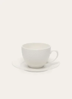 TASSE AVEC SOUCOUPE EN PORCELAINE EMBOSS BLANC