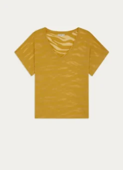 TEE-SHIRT MANCHES COURTES À ENCOLURE V EN COTON JAUNE CURRY