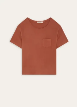 TOP MANCHES COURTES EN MAILLE NID D'ABEILLE BRIQUE