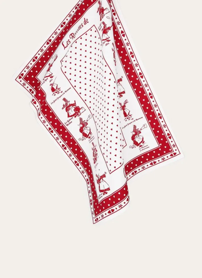 TORCHON EN COTON IMPRIMÉ BIGOUDÈNES ROUGE