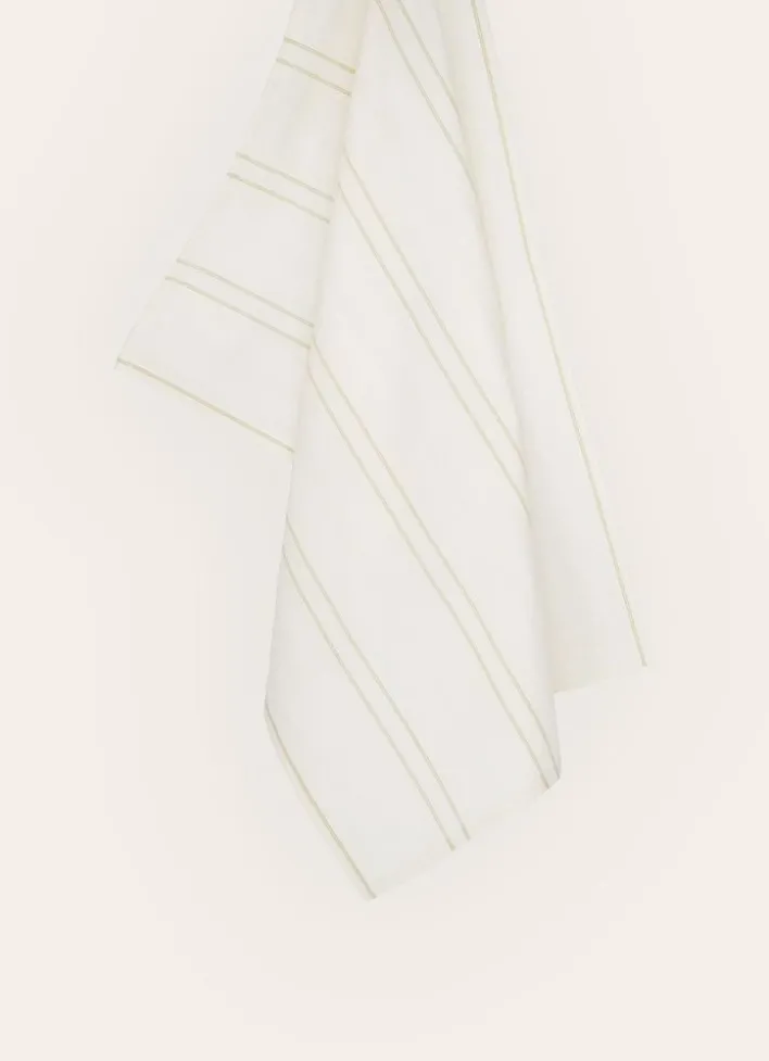 TORCHON EN COTON TEXTURÉ AVEC RAYURES vert