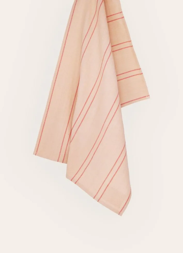 TORCHON EN COTON TEXTURÉ AVEC RAYURES rouge
