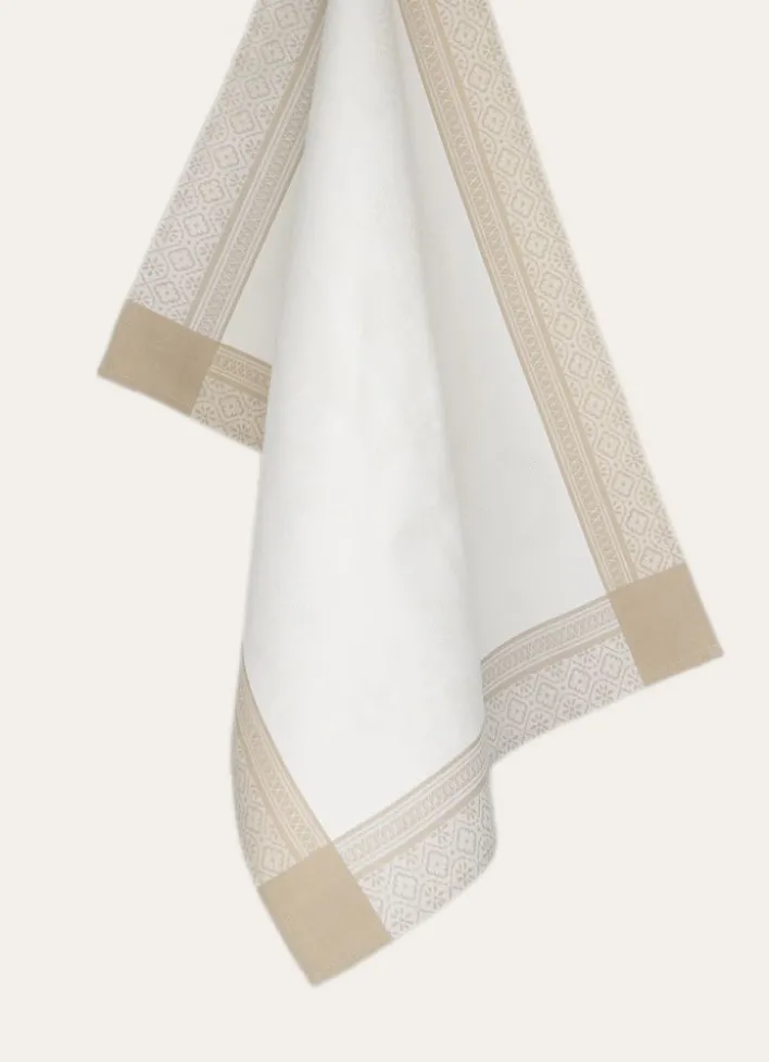 TORCHON EN JACQUARD FIL TEINT BLANC/BEIGE