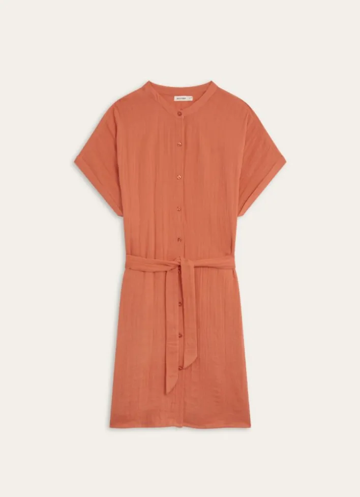 TUNIQUE MANCHES COURTES EN GAZE DE COTON TERRACOTTA