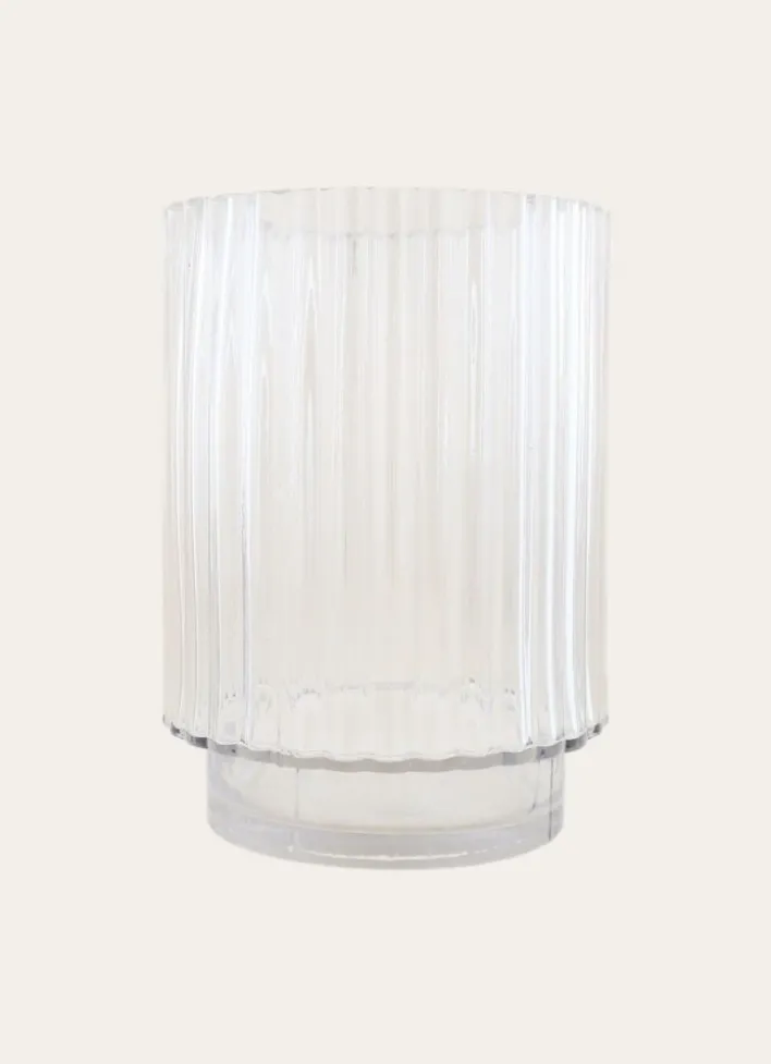 VASE CYLINDRIQUE EN VERRE STRIÉ TRANSPARENT