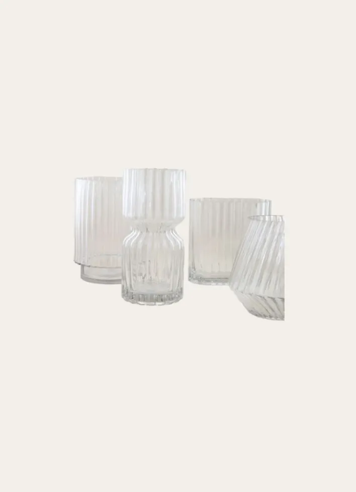 VASE CYLINDRIQUE EN VERRE STRIÉ TRANSPARENT