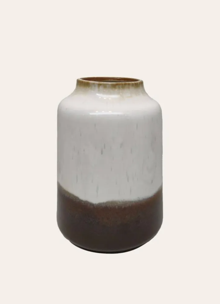 VASE EN CÉRAMIQUE ÉMAILLÉE ÉCRU/MARRON