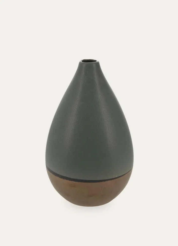 VASE EN GRÈS FORME MENHIR MULTICOLORE/KAKI