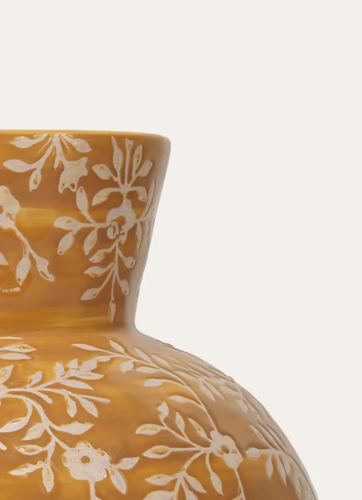 VASE EN GRÈS MOTIF FLEURS OCRE