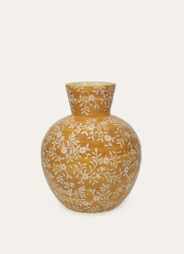VASE EN GRÈS MOTIF FLEURS OCRE