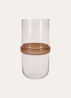 VASE EN VERRE AVEC CERCLE FAIT MAIN BRUN TRANSPARENT