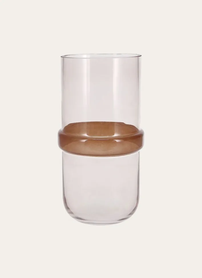 VASE EN VERRE AVEC CERCLE FAIT MAIN BRUN TRANSPARENT