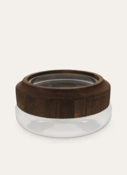 VASE EN VERRE AVEC FOURREAU EN BOIS TRANSPARENT/MARRON