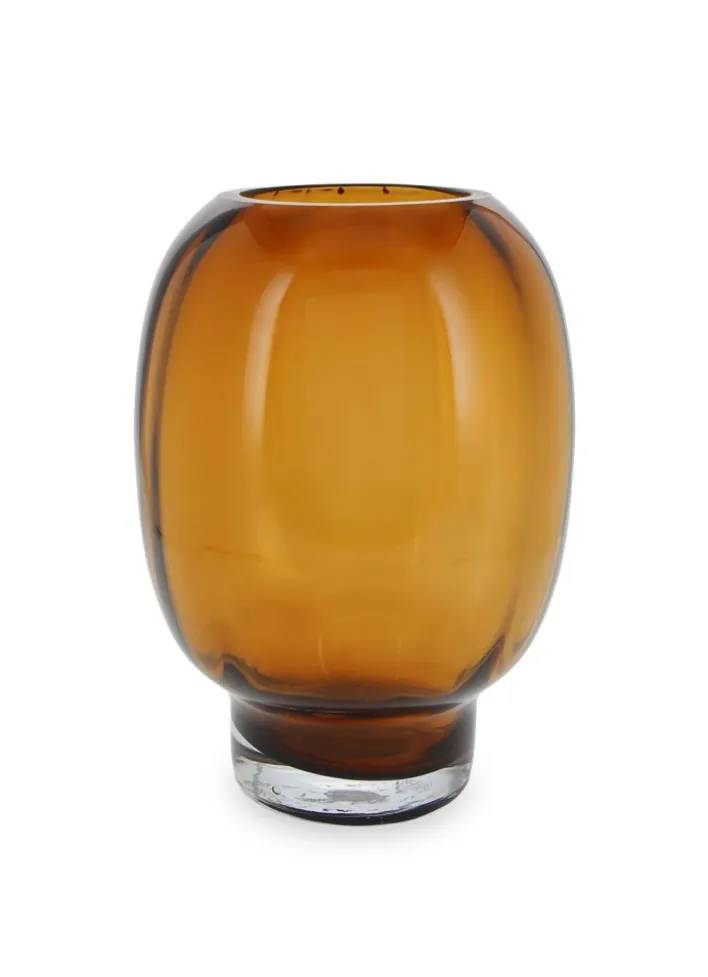 VASE EN VERRE AVEC SOCLE ÉPAIS FAIT MAIN AMBRE