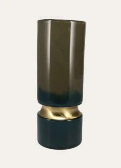 VASE EN VERRE COLORÉ AVEC ANNEAU DORÉ vert