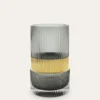 VASE EN VERRE STRIÉ ET CEINTURE DORÉE NOIR/DORE