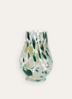 VASE EN VERRE TRANSPARENT TACHETÉ TRANSPARENT VERT BEIGE