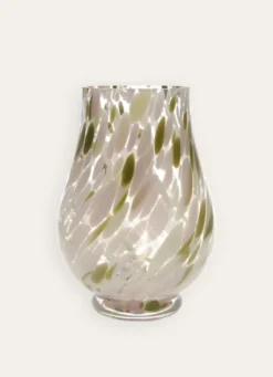 VASE EN VERRE TRANSPARENT TACHETÉ BEIGE ROSE OLIVE