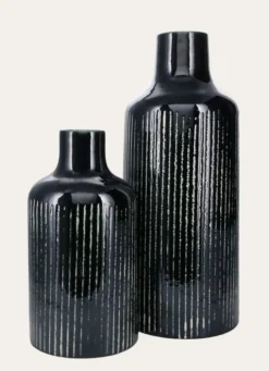 VASE ÉMAILLÉ AVEC LIGNES VERT FONCÉ
