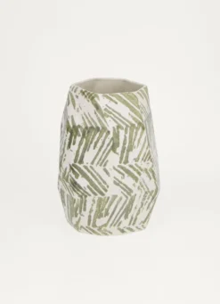 VASE MULTIPLES FACETTES EN FAIENCE BLANC/VERT