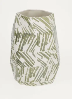 VASE MULTIPLES FACETTES EN FAIENCE BLANC/VERT