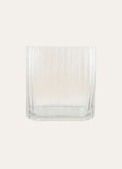 VASE RECTANGULAIRE EN VERRE STRIÉ GRAND FORMAT TRANSPARENT