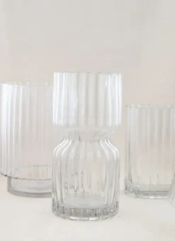 VASE RECTANGULAIRE EN VERRE STRIÉ GRAND FORMAT TRANSPARENT